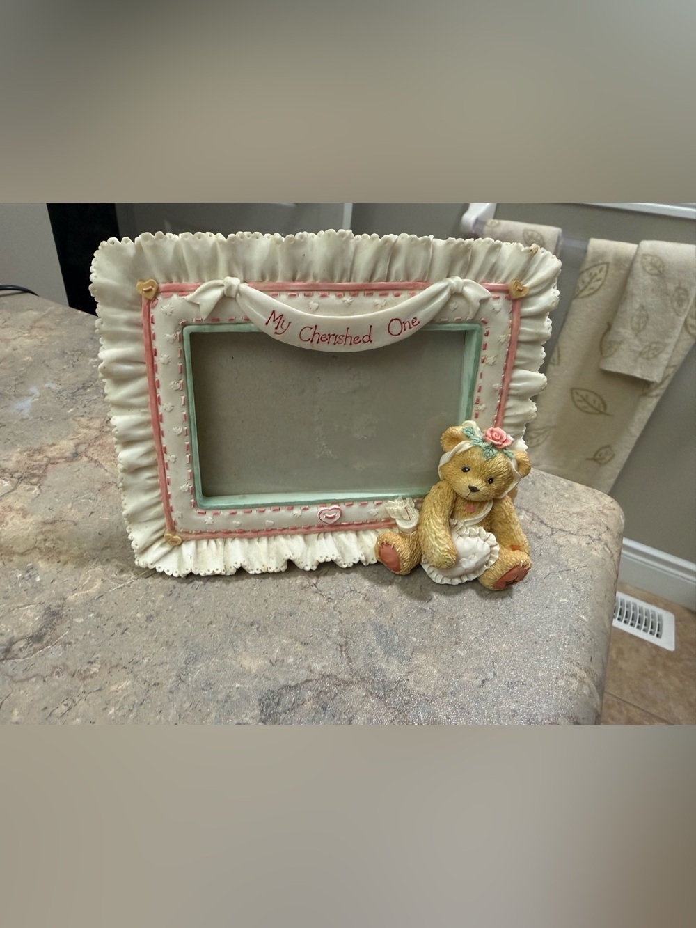 Vintage My Cherished One Pink & Cream Teddy Photo Frame